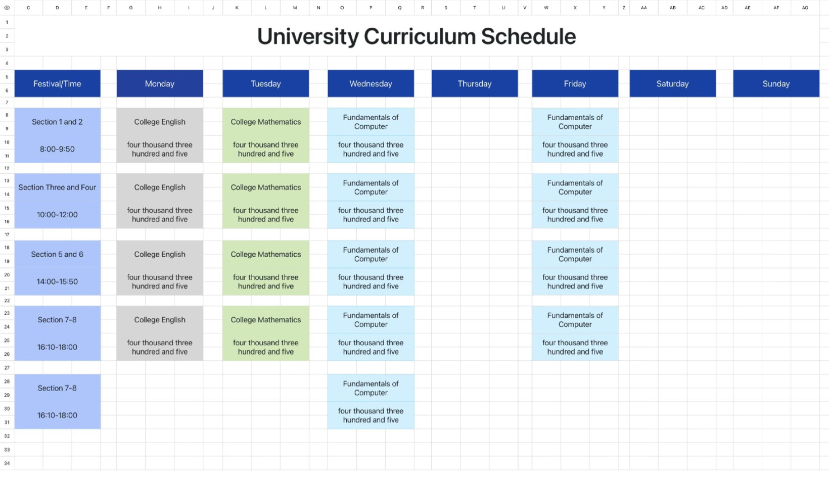 University Curriculum Schedule 3